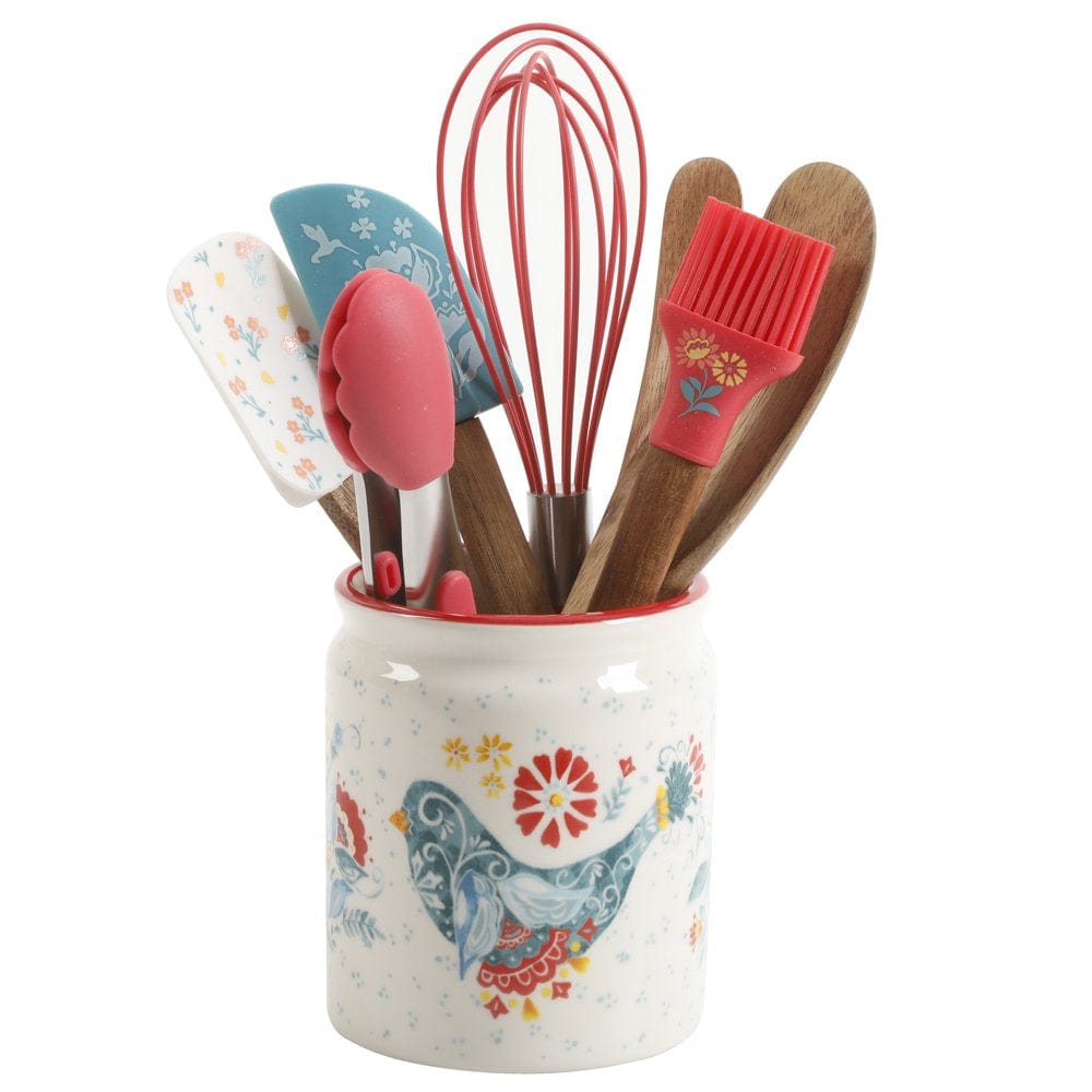 The Pioneer Woman Mazie 7-Piece Mini Silicone Mini Kitchen Tools and Ceramic Crock Set