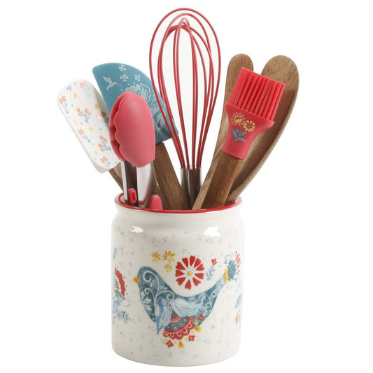 The Pioneer Woman Mazie 7-Piece Mini Silicone Mini Kitchen Tools and Ceramic Crock Set