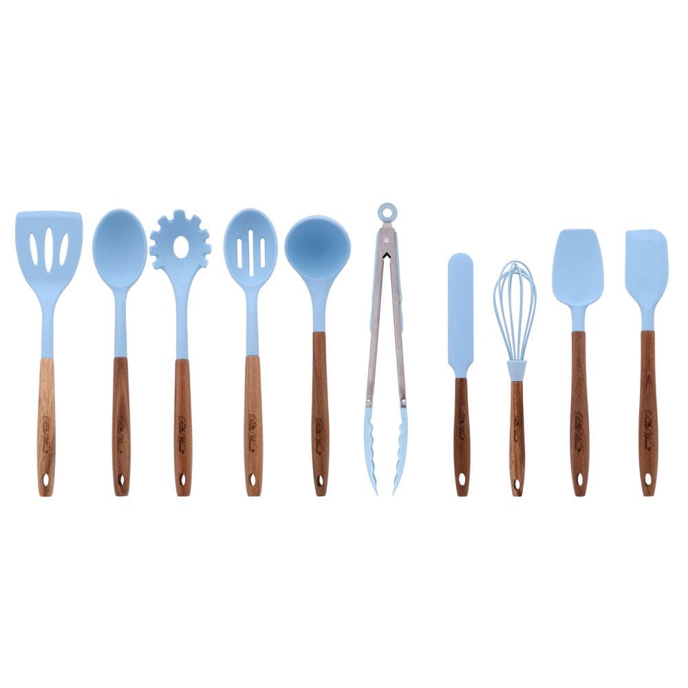 The Pioneer Woman Silicone Kitchen Utensils, 10 Piece Set, Gray, Acacia Wood Handle