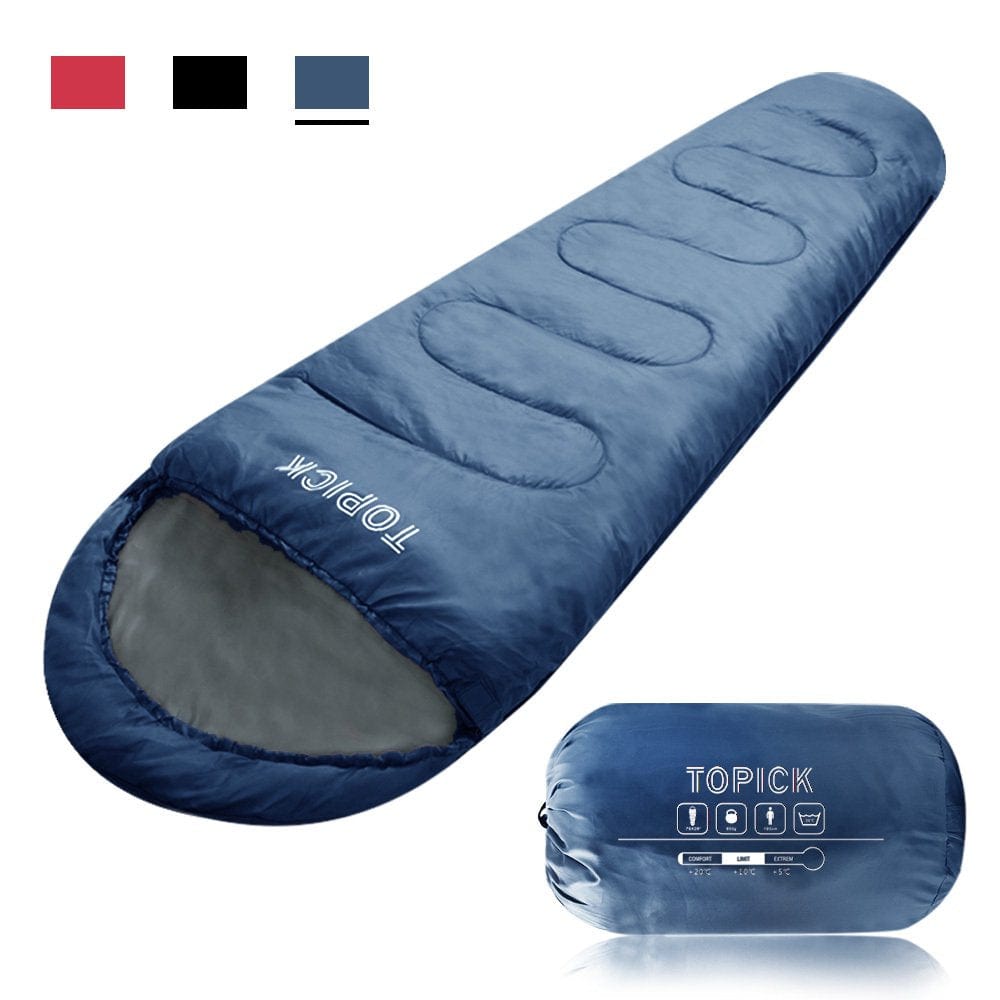 TOPICK Rectangular Sleeping Bag for Camping W30" X L77" Blue Envelope Portable Lightweight with Compression Sack