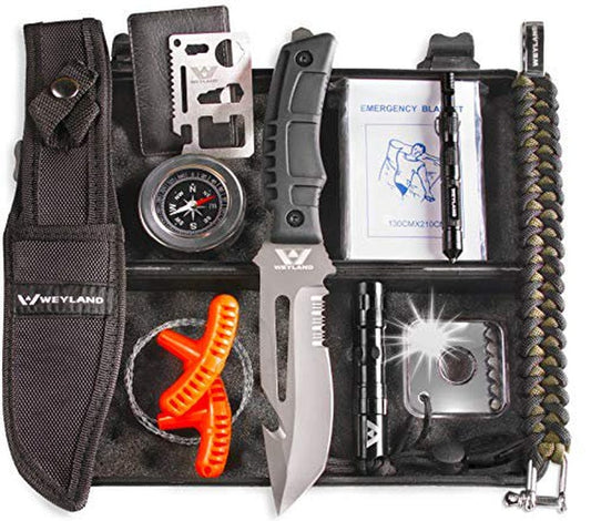 WEYLAND Survival Kit - Outdoor Tactical Emergency Survival Gear and Equipment with Knife - Essentials Tool Pack for Wilderness Hiking Camping Backpacking Hunting Bugout Bag, EDC, Gifts for Men &