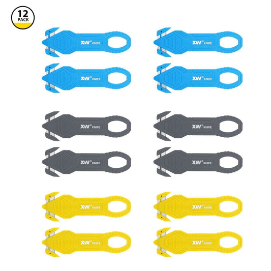 XW Safety Box Cutter with Recessed Blade, Utility Knife of Assorted Colors, 12-Pack