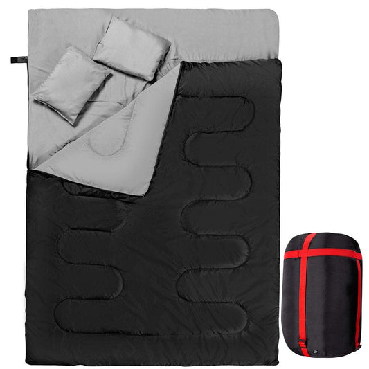 Zento Deals Double Sleeping Bag with 2 Pillows – Queen Size Waterproof Sleeping Bag Good for 2 Persons, Lightweight, for Camping, Cool Weather Backpacking, Hiking, Tent Carrying Bag Outdoors